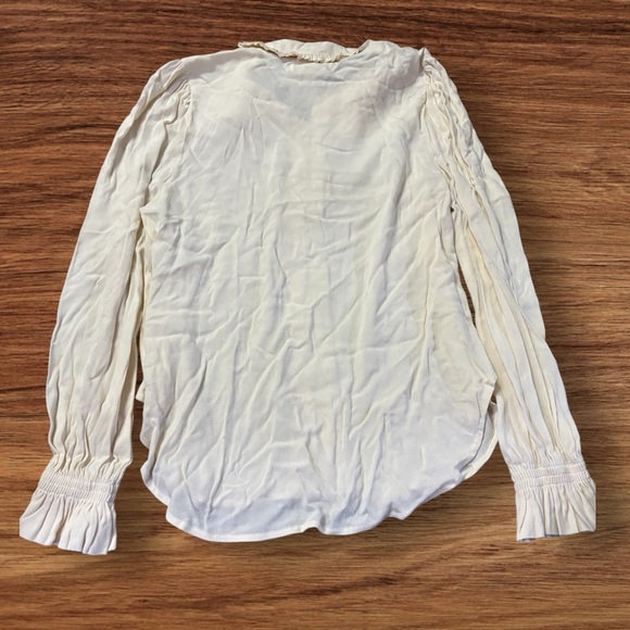 Band of The Free Denise Cream Ruffle Collar Top Button Up Smocked Cuffed Sleeves - Picture 7 of 11